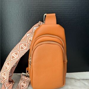 AHDORNED Faux Pebble Leather Crossbody Sling Camel